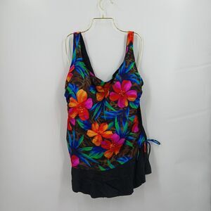 womens plus size 24W longitude womens one piece swimwear skirt swim tropical